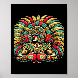 Póster Boxeo mexicano de diseño de guerrero azteca