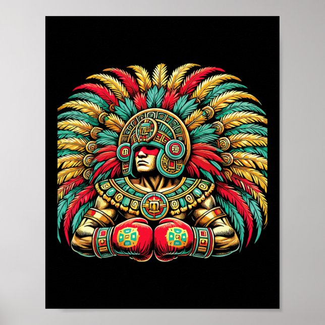 Póster Boxeo mexicano de diseño de guerrero azteca (Frente)