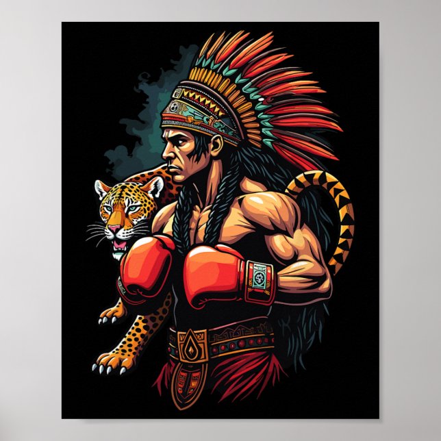 Póster Boxeo Mexicano Guerrero Inca Con Espíritu Jaguar (Frente)