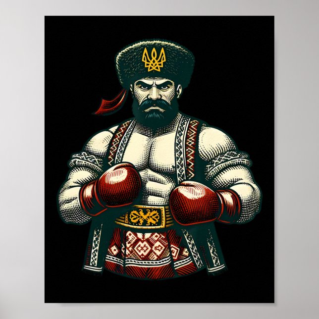 Póster Boxeo ucraniano Ucrania Kozak Boxeador Hombres  (Frente)