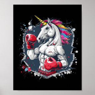 Póster Boxeo Unicornio Con Guantes De Boxeo Gracioso