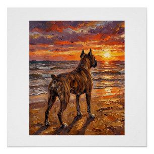 Póster Boxer atigrado en Sunset Beach Regalo de arte de p