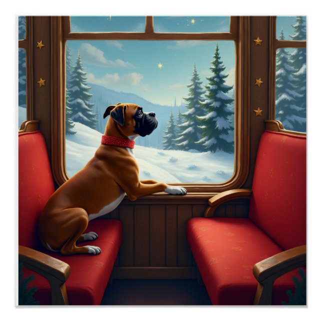 Póster Boxer Christmas Eve Train Ride Painting (Anverso)