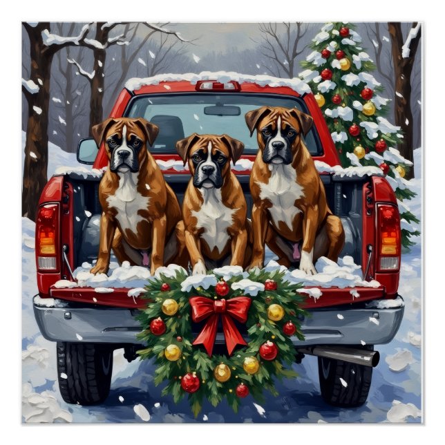 Póster Boxer Christmas Red Truck Holiday (Anverso)