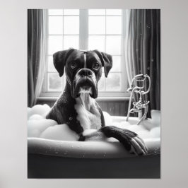 Póster Boxer Dog Bathroom Wall Art, Boxer tomando baño