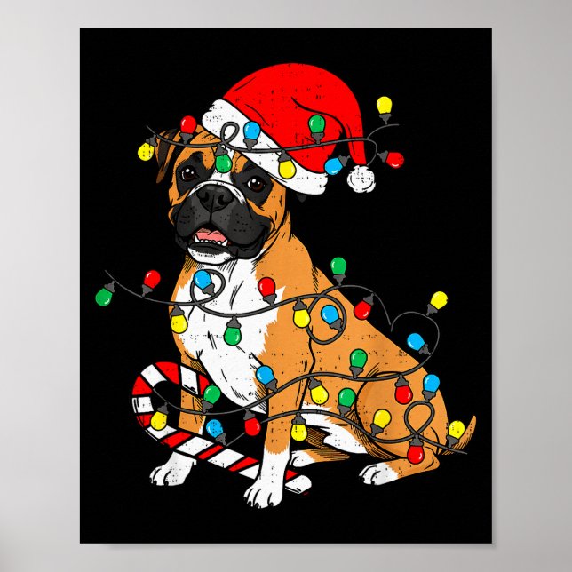 Póster Boxer Dog Christmas Lights Pajama Santa Xmas Pet D (Frente)