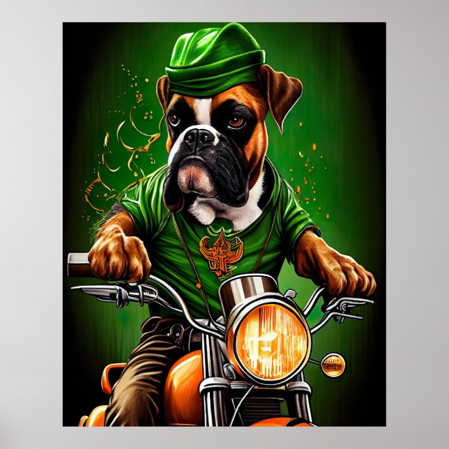 Póster Boxer Dog Driving Bike St. (Frente)