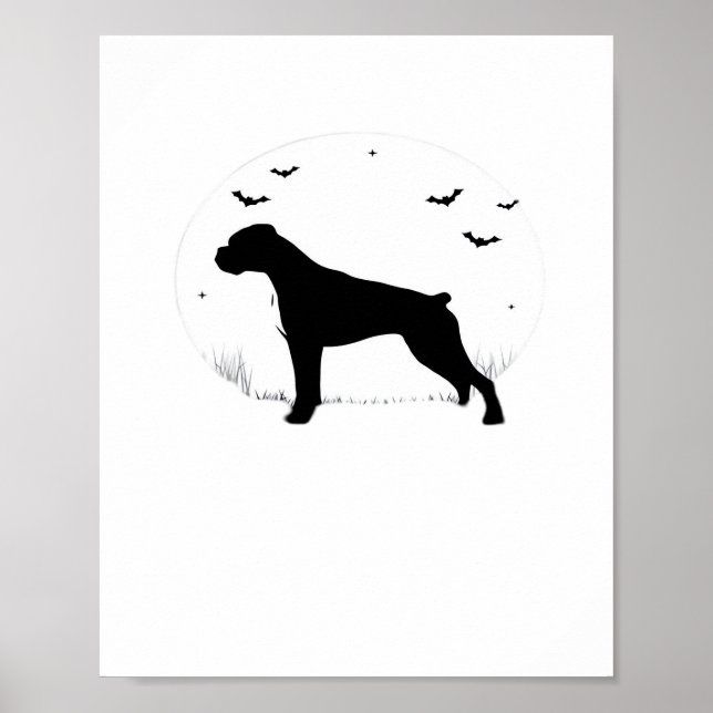 Póster Boxer Dog - Halloween Moon Silhouette Classic T-Sh (Frente)