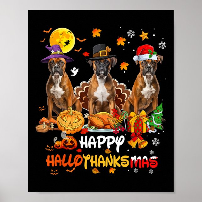 Póster Boxer Dog Happy Halloween Acción de Gracias Chris (Frente)