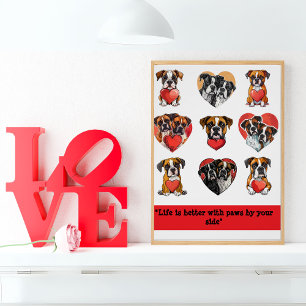 Póster Boxer Dog Love - Romantic Watercolor