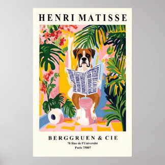 Póster Boxer Dog on Toilet Print Matisse Style Bathroom