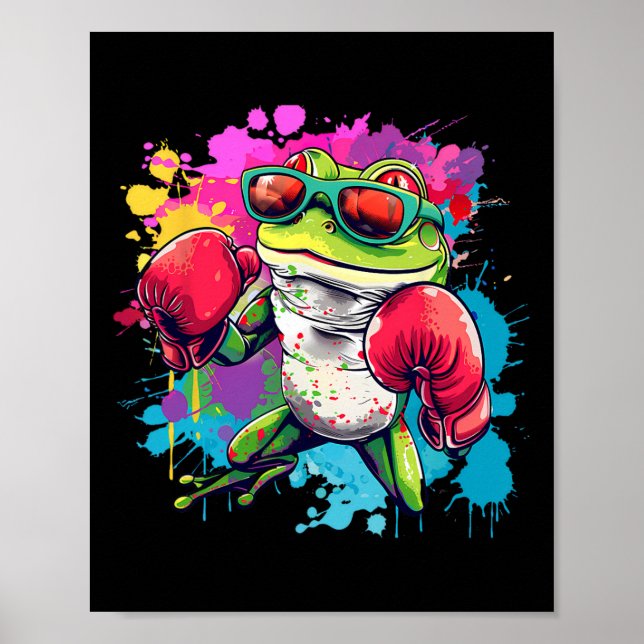 Póster Boxer Frog With Boxing Gloves Kickboxing Funny Box (Frente)