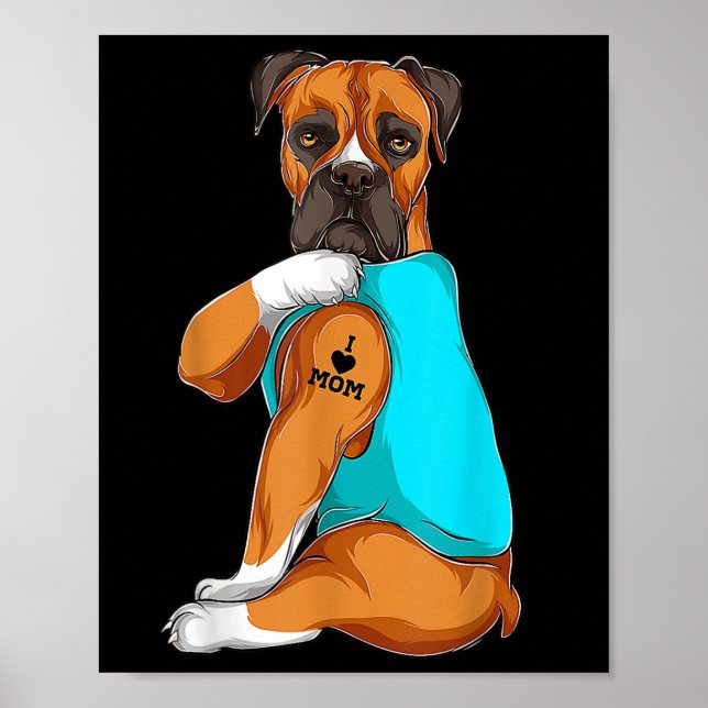 Póster Boxer I Love Mom Tattoo Appart, Perro Mom Gifts La (Frente)