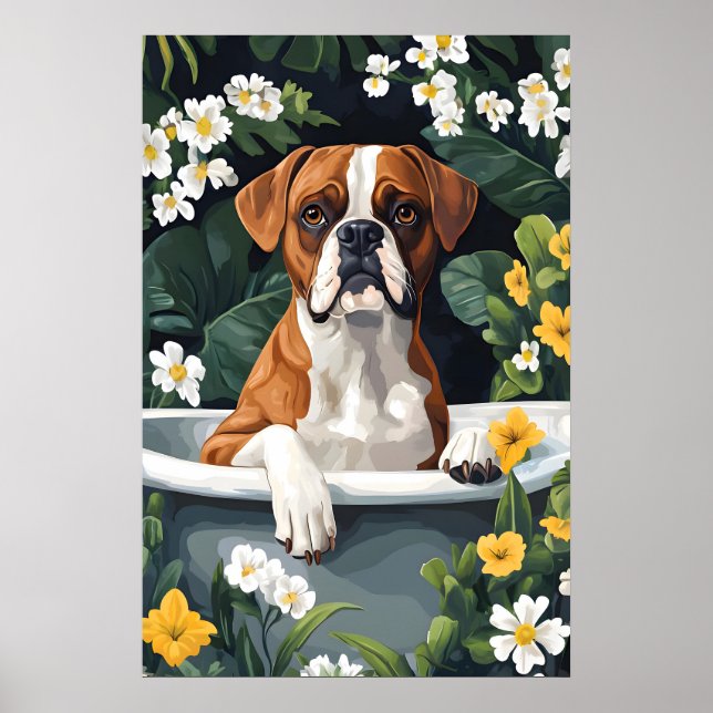 Póster Boxer In Bathtub Poster, Funny Dog Poster, Boxer (Frente)