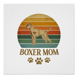 Póster Boxer Mamá Perro Retro Atardecer Huellas De Patas_