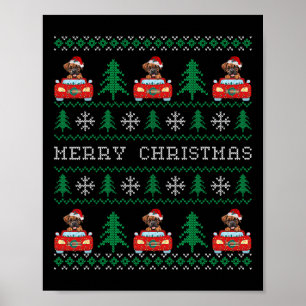 Póster Boxer montando auto rojo Navidades feos suéter per