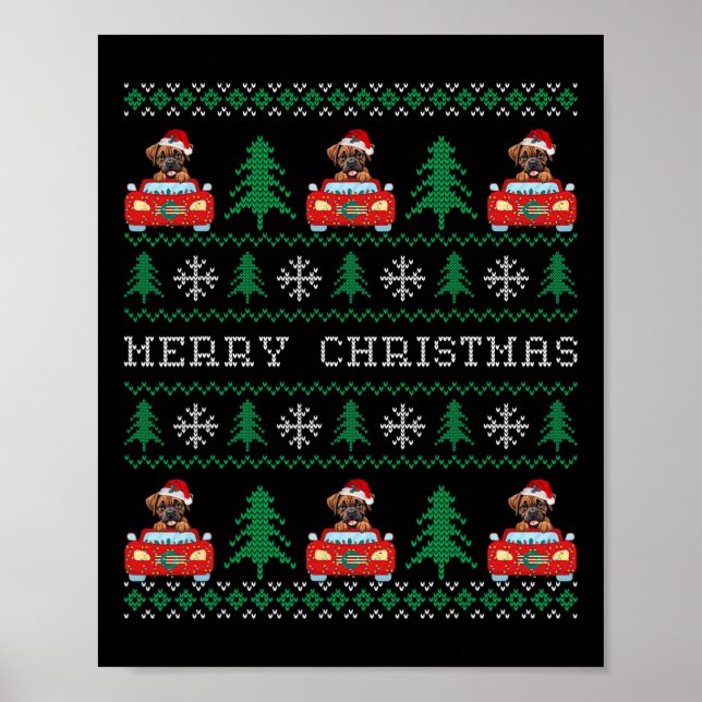 Póster Boxer montando auto rojo Navidades feos suéter per (Frente)
