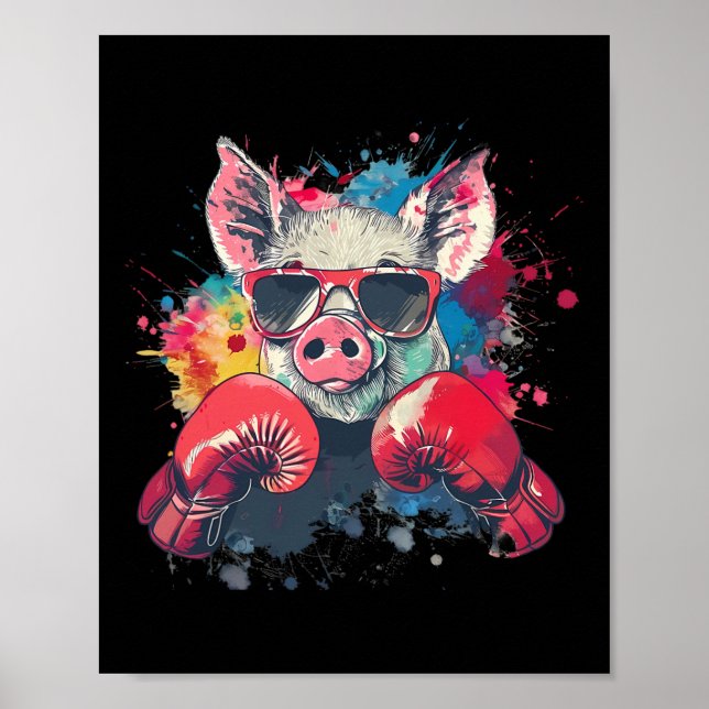 Póster Boxer Pig With Boxing Gloves Kickboxing Funny Boxi (Frente)