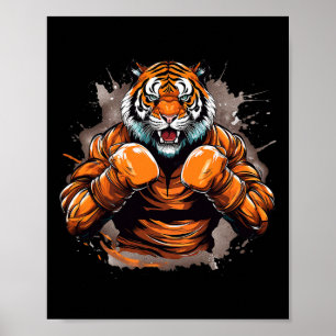 Póster Boxer Tiger Tiger Gráfica de boxeo divertida Tigre
