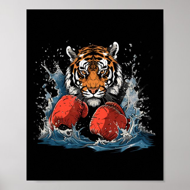 Póster Boxer Tiger With Boxing Gloves Kickboxing Funny Bo (Frente)