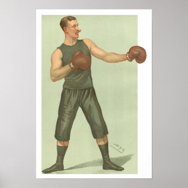 Póster Boxer vintage con largos viajes verdes (Frente)