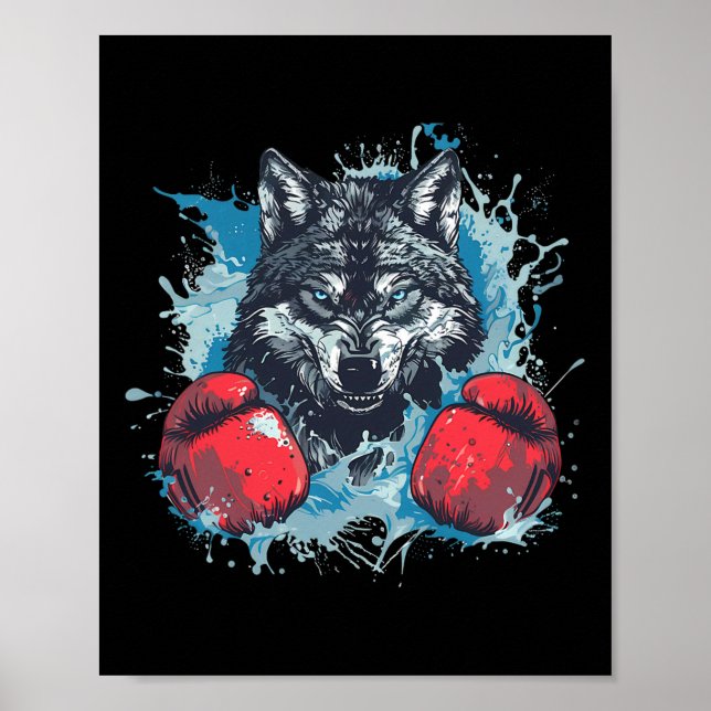 Póster Boxer Wolf With Boxing Gloves Kickboxing Funny Box (Frente)