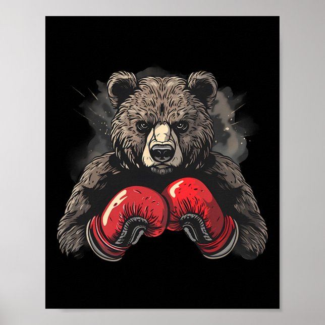Póster Boxing Bear Lover Boxing Gloves Kickboxing Funny B (Frente)