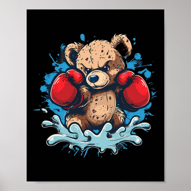 Póster Boxing Bear Lover Boxing Gloves Kickboxing Funny B (Frente)