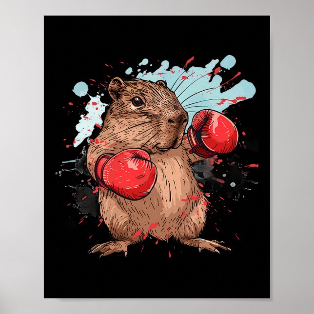 Póster Boxing Capybyra With Boxing Gloves Kickboxing Funn (Frente)