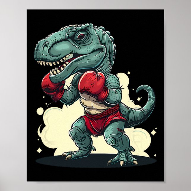Póster Boxing Dinosaur Boxer Dino Kickboxing T-rex Boxing (Frente)