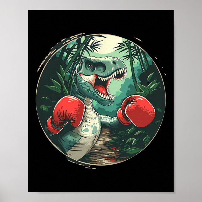Póster Boxing Dinosaur Boxer Dino Kickboxing T-rex Boxing (Frente)
