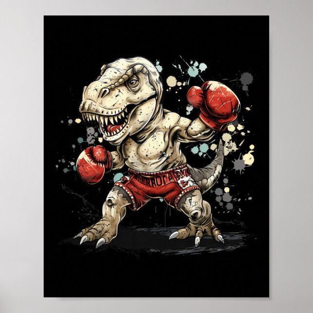 Póster Boxing Dinosaur Boxer T-rex Kickboxing Dino Boxing (Frente)