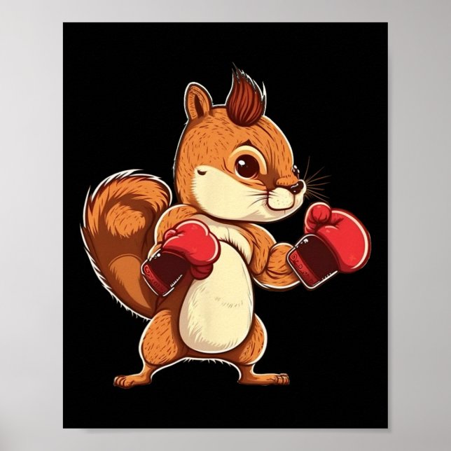 Póster Boxing Gloves Squirrel Boxer Kickboxer Kickboxing  (Frente)