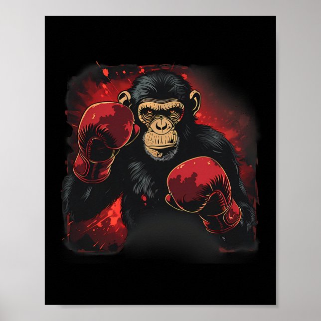 Póster Boxing Monkey With Boxing Gloves Kickboxing Funny  (Frente)