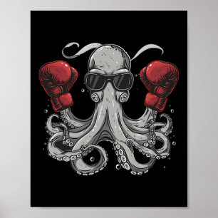 Póster Boxing Octopus Lover Ocean Sea Creature Boxer Kick