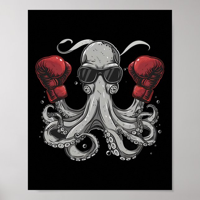 Póster Boxing Octopus Lover Ocean Sea Creature Boxer Kick (Frente)