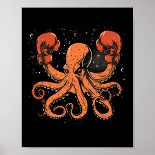Póster Boxing Octopus Lover Ocean Sea Creature Boxer Kick