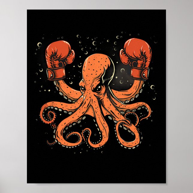 Póster Boxing Octopus Lover Ocean Sea Creature Boxer Kick (Frente)
