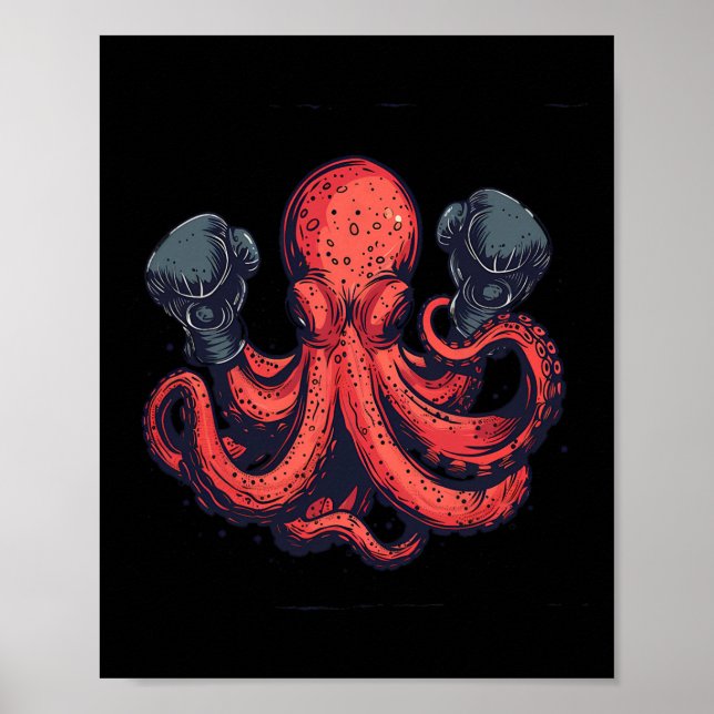Póster Boxing Octopus Lover Ocean Sea Creature Boxer Kick (Frente)