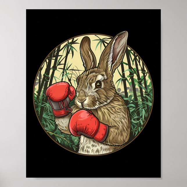 Póster Boxing Rabbit Boxing Gloves Kickboxing Funny Boxer (Frente)
