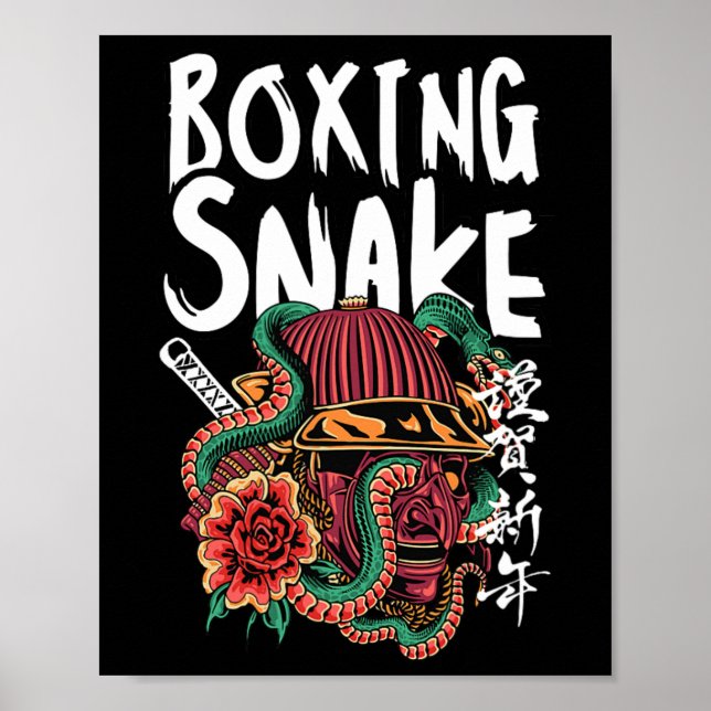 Póster Boxing Snake Japonés Samurai Guerrero Cobra Fighti (Frente)
