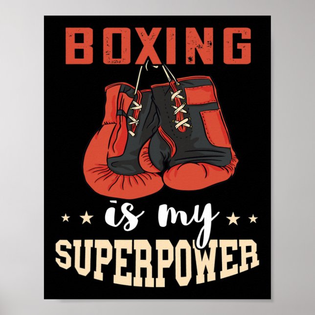 Póster Boxing Superpower Boxing Gloves Kickboxer Kickboxi (Frente)