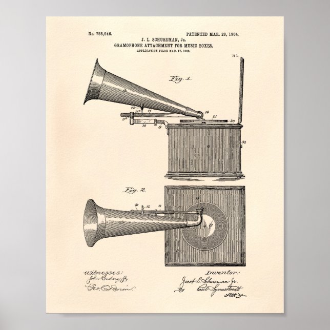 Póster Boxs de música 1904 Patent Art Old Peper (Frente)