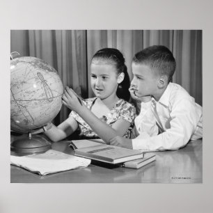 Póster Boy and Girl Viewing Globe
