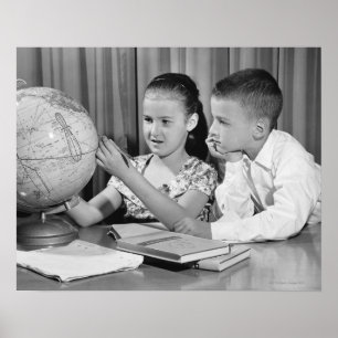Póster Boy and Girl Viewing Globe