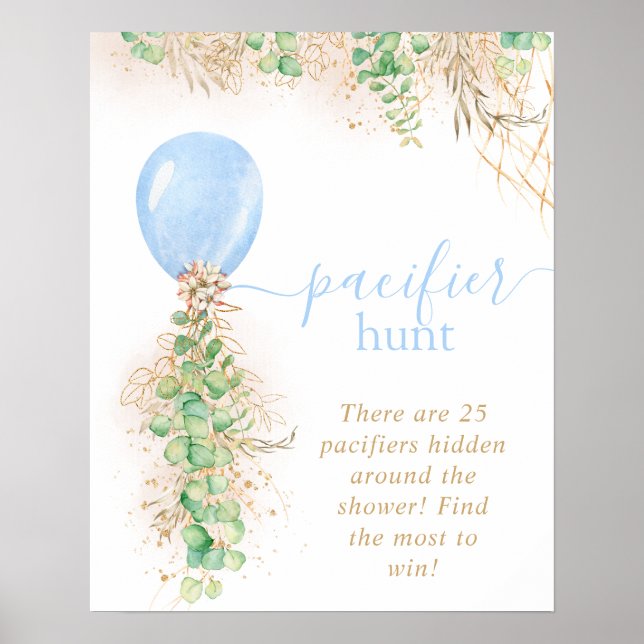 Póster Boy Baby Shower Eucalyptus Balloon Pacifier Hunt (Frente)
