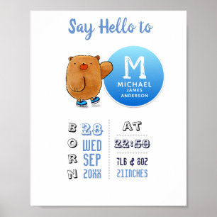 Póster BOY BABY STATS Birth Details Invitación Keepsake