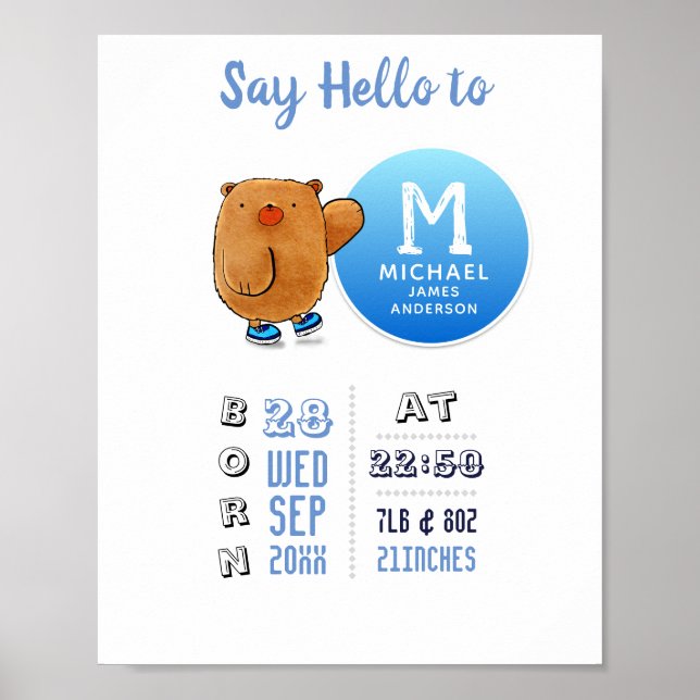 Póster BOY BABY STATS Birth Details Invitación Keepsake (Frente)