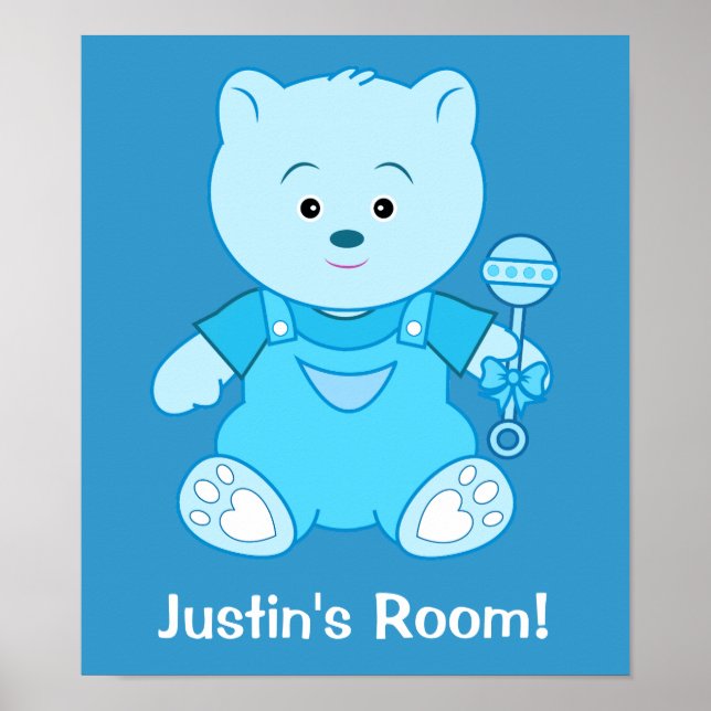 Póster Boy Blue Teddy Bear with Rattle: Name Customizable (Frente)