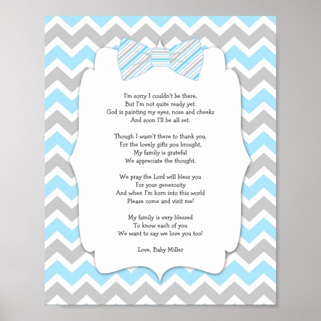 Póster BOY Bow Tie Baby Shower Gracias Poster (Frente)